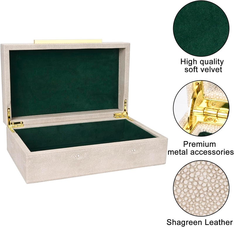 XIGEXIGE Ivory Shagreen box Faux Leather Decorative Boxes,Keepsake And Memory Storage Decorative Boxes with Lids for Modern Home Decor Jewelry Box Organizer - Image 4
