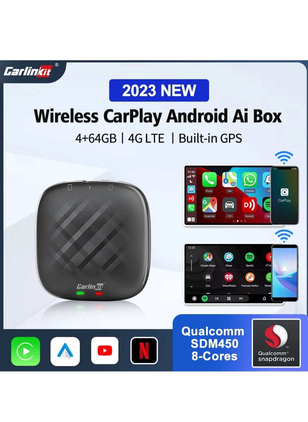 ORIGINAL Ai Box 4+64GB Android 13.0 Carlinkit CarPlay Ultra Series With Powerful Qualcomm QCM6125, Comes with Android Auto Apple Car Play Google Play Store 