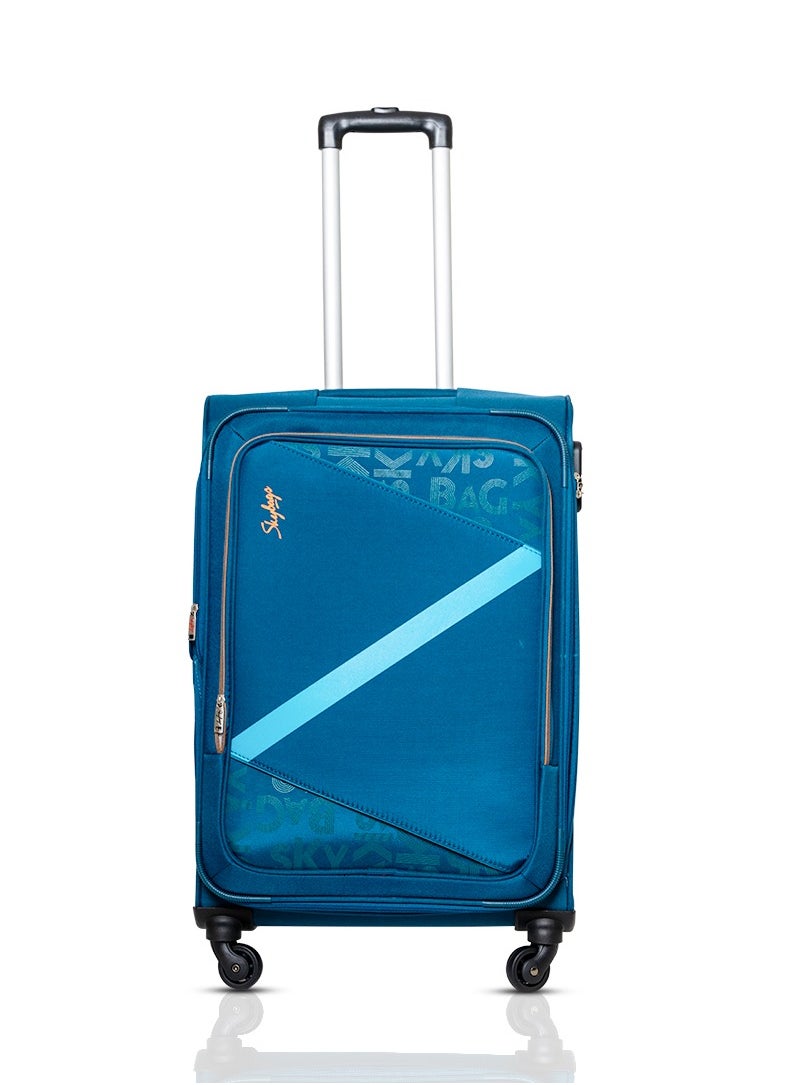 Skybags - Spotlight Checked Luggage | Soft Sided 4W Str (E) | 360° 4 Wheels Polyester Spinner Trolley- Medium 24 Inch| Blue - Image 1