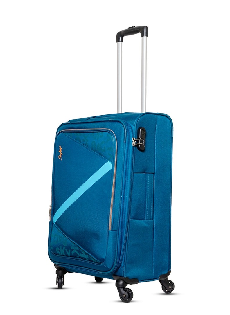 Skybags - Spotlight Checked Luggage | Soft Sided 4W Str (E) | 360° 4 Wheels Polyester Spinner Trolley- Medium 24 Inch| Blue - Image 1