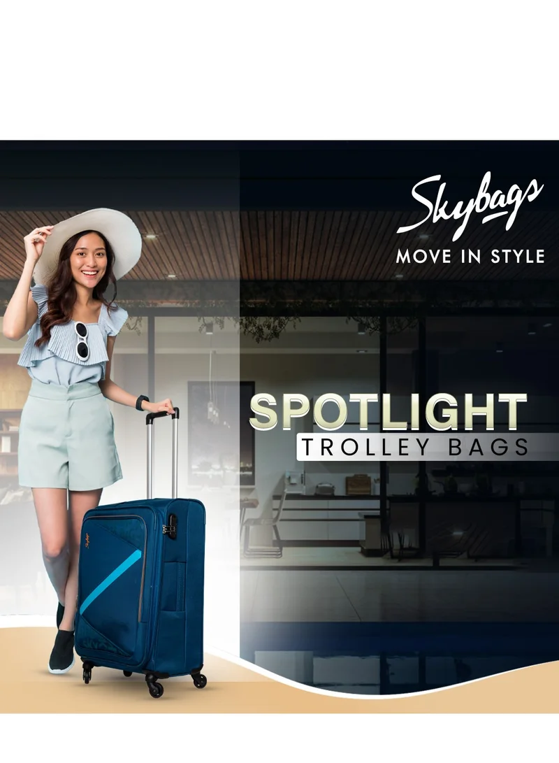 Skybags Spotlight Checked Luggage | Soft Sided 4W Str (E) | 360° 4 Wheels Polyester Spinner Trolley- Medium 24 Inch| Blue