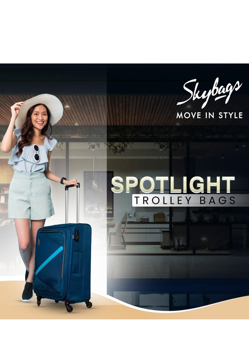 Skybags - Spotlight Checked Luggage | Soft Sided 4W Str (E) | 360° 4 Wheels Polyester Spinner Trolley- Medium 24 Inch| Blue - Image 1