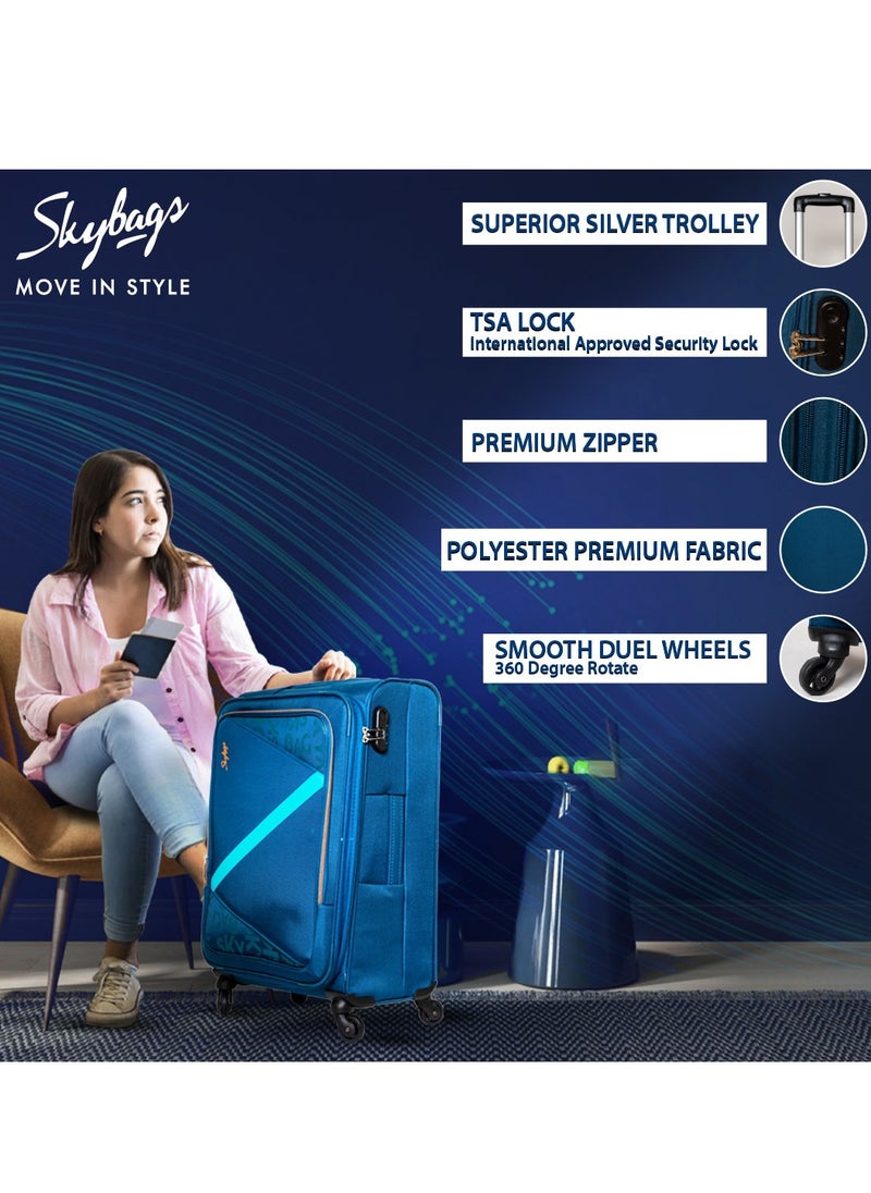 Skybags - Spotlight Checked Luggage | Soft Sided 4W Str (E) | 360° 4 Wheels Polyester Spinner Trolley- Medium 24 Inch| Blue - Image 1
