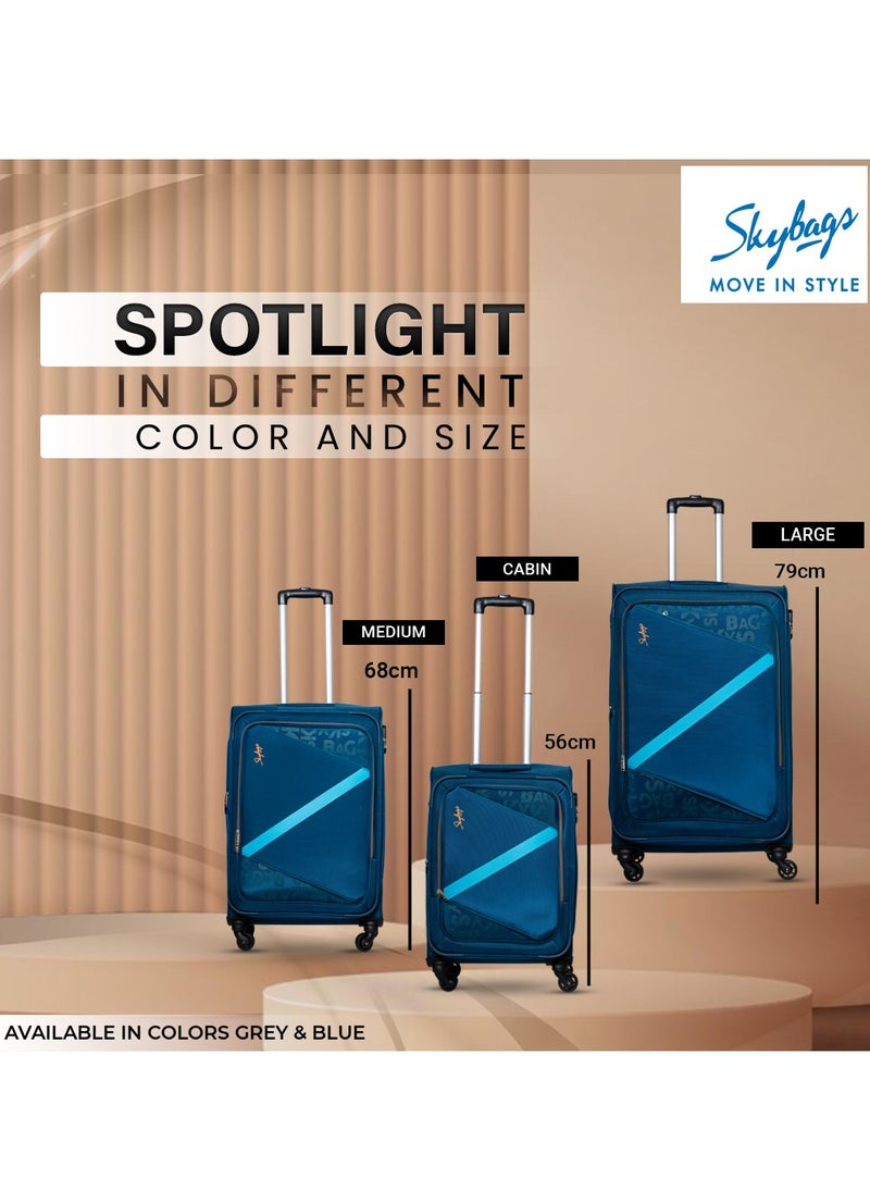 Skybags - Spotlight Checked Luggage | Soft Sided 4W Str (E) | 360° 4 Wheels Polyester Spinner Trolley- Medium 24 Inch| Blue - Image 1