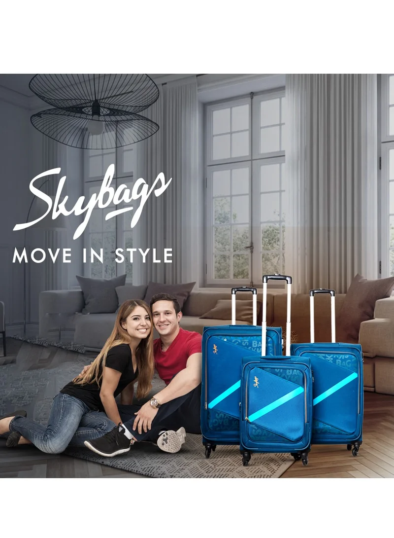Skybags Spotlight Checked Luggage | Soft Sided 4W Str (E) | 360° 4 Wheels Polyester Spinner Trolley- Medium 24 Inch| Blue