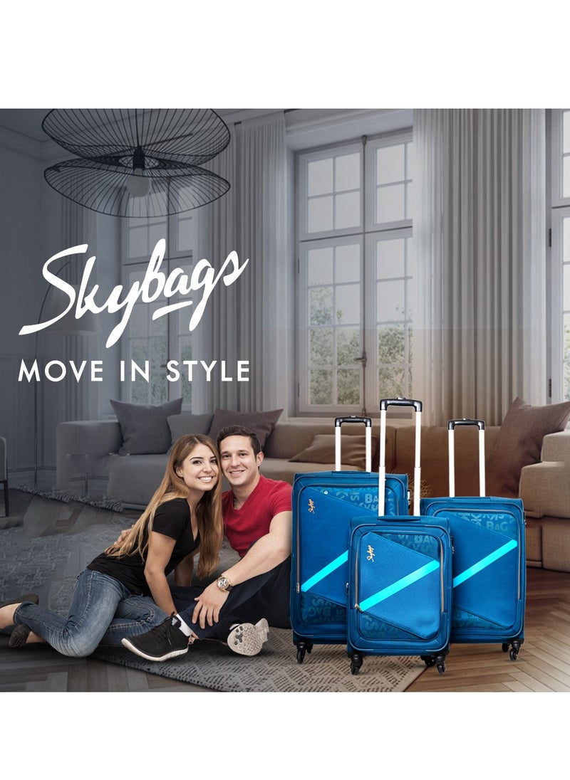 Skybags - Spotlight Checked Luggage | Soft Sided 4W Str (E) | 360° 4 Wheels Polyester Spinner Trolley- Medium 24 Inch| Blue - Image 1