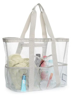Oasisgalore Mesh Beach Tote Bag, 8 Pockets, Large Capacity, Travel Bag, Swimming Bag (grey, Large)  - Image 1