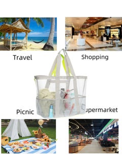 Oasisgalore Mesh Beach Tote Bag, 8 Pockets, Large Capacity, Travel Bag, Swimming Bag (grey, Large)  - Image 2