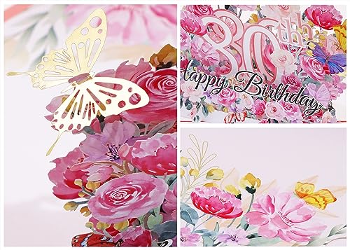 PENTA ANGEL Happy 80th Birthday Pop Up Card 3D Flower Greeting Card 80 Birthday Gift with Envelop Blank Note for Her Wife Women Girl Mom Daughter Sister (80th) - Image 3