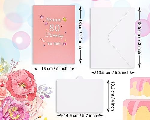 PENTA ANGEL Happy 80th Birthday Pop Up Card 3D Flower Greeting Card 80 Birthday Gift with Envelop Blank Note for Her Wife Women Girl Mom Daughter Sister (80th) - Image 2