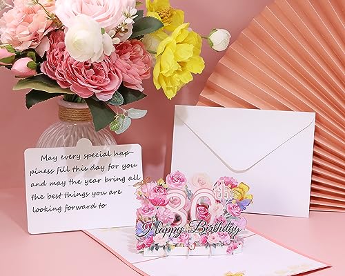 PENTA ANGEL Happy 80th Birthday Pop Up Card 3D Flower Greeting Card 80 Birthday Gift with Envelop Blank Note for Her Wife Women Girl Mom Daughter Sister (80th) - Image 4