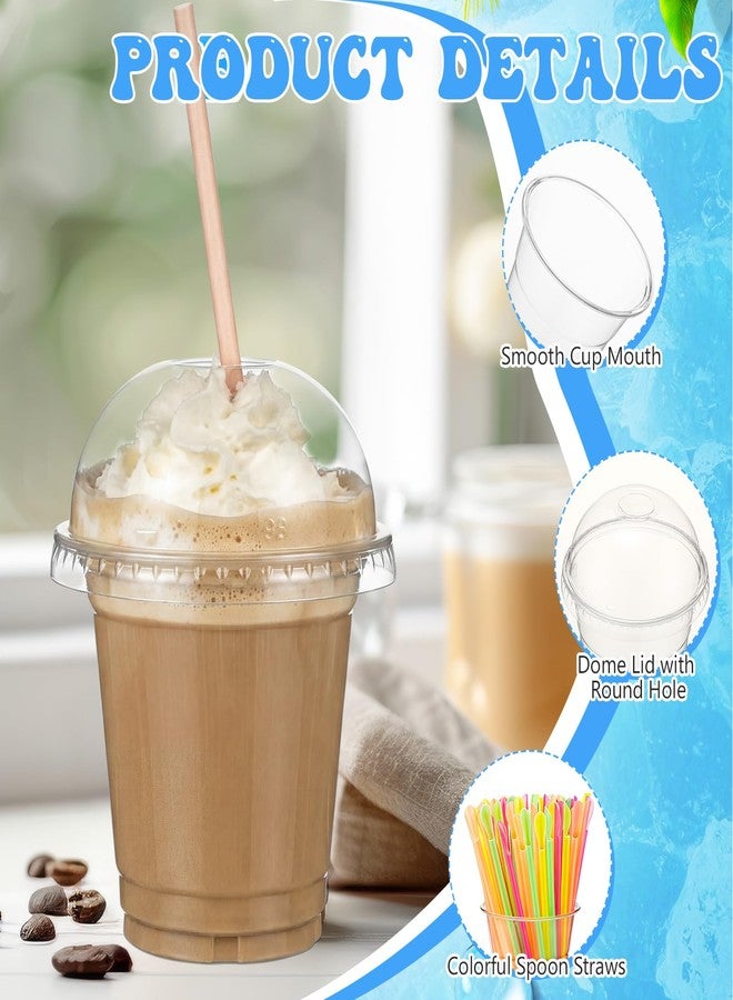 Reallnaive 100 Sets 12 oz Clear Slushie Cups with Dome Lids and Snow Cone Spoon Straws, Disposable Smoothie Cold Drinking Cups for Party Iced Coffee Cold Drinks Juice Milkshake - Image 3