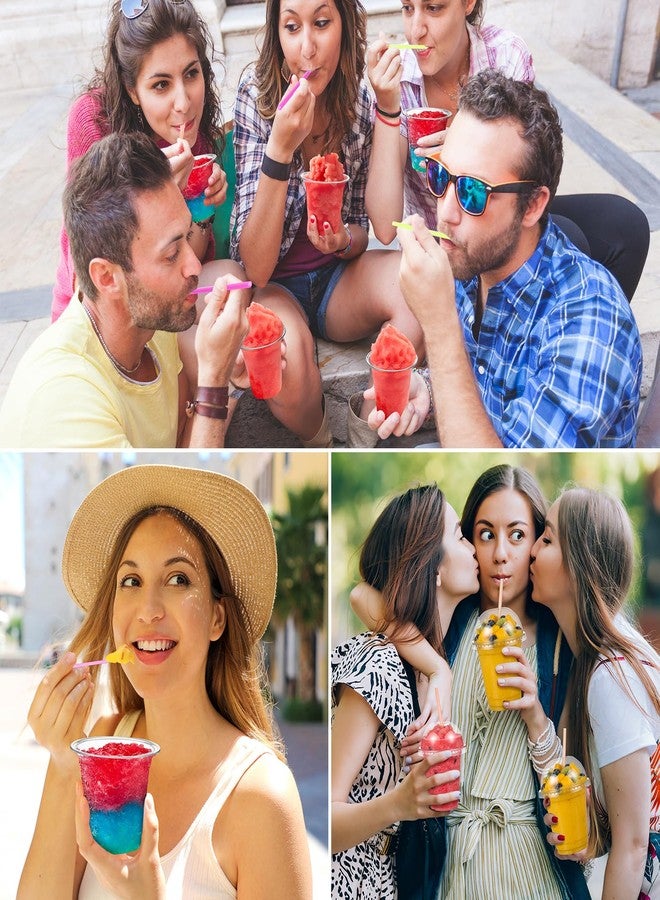 Reallnaive 100 Sets 12 oz Clear Slushie Cups with Dome Lids and Snow Cone Spoon Straws, Disposable Smoothie Cold Drinking Cups for Party Iced Coffee Cold Drinks Juice Milkshake - Image 5