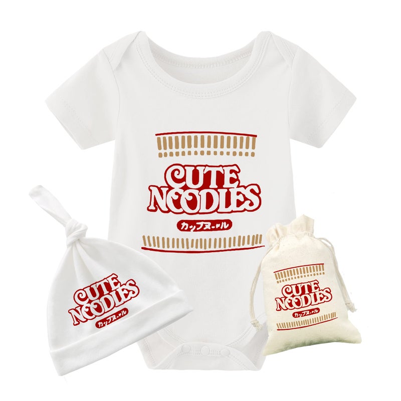 YSCULBUTOL Baby Twins Bodysuit Funny Ramen Outfit Noodle Funny Romper Baby Costume Jumpsuit Hat Bagsï¼ˆWhite noodle 6Mï¼‰ - Image 1