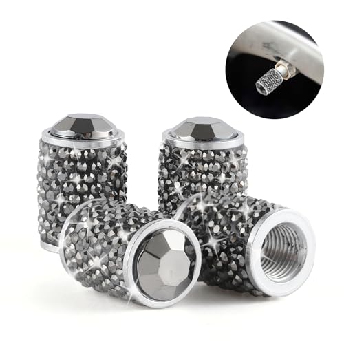 Alpmosn Car Wheel Tire Valve Caps 4 PCS Bling Tire Valve Caps Crystal Tire Caps Shinny Rhinestone for Women Universal Car Dustproof Tire Valve Caps for Cars Trucks SUV and Motorcycles Gray - Image 1