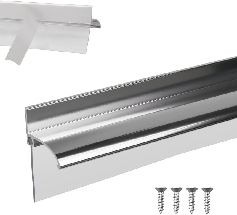AQDD 32" Shower Door Bottom Deflector for Chrome Framed Shower Door Drip Rail Replacement with Vinyl Sweep - Image 1