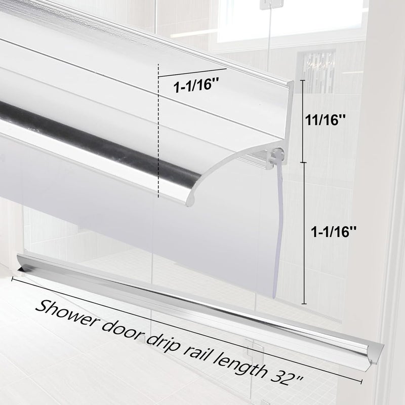AQDD 32" Shower Door Bottom Deflector for Chrome Framed Shower Door Drip Rail Replacement with Vinyl Sweep - Image 3