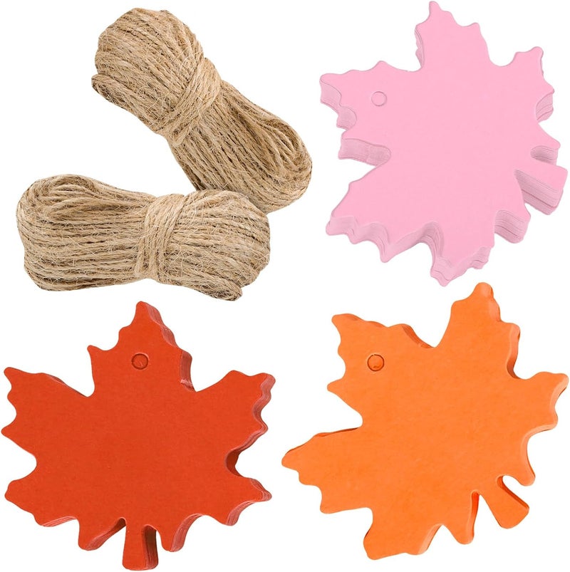 Whaline 150Pcs Fall Thanksgiving Maple Leaf Paper Gift Tags Orange Red-Brown Pink Hanging Blank Labels with Hemp Rope for Autumn Harvest Party DIY Crafts Supplies - Image 1