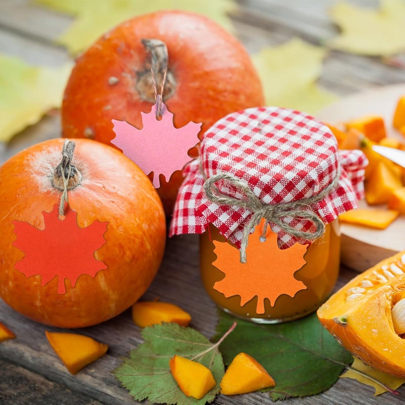 Whaline 150Pcs Fall Thanksgiving Maple Leaf Paper Gift Tags Orange Red-Brown Pink Hanging Blank Labels with Hemp Rope for Autumn Harvest Party DIY Crafts Supplies - Image 5