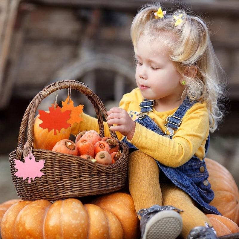 Whaline 150Pcs Fall Thanksgiving Maple Leaf Paper Gift Tags Orange Red-Brown Pink Hanging Blank Labels with Hemp Rope for Autumn Harvest Party DIY Crafts Supplies - Image 4