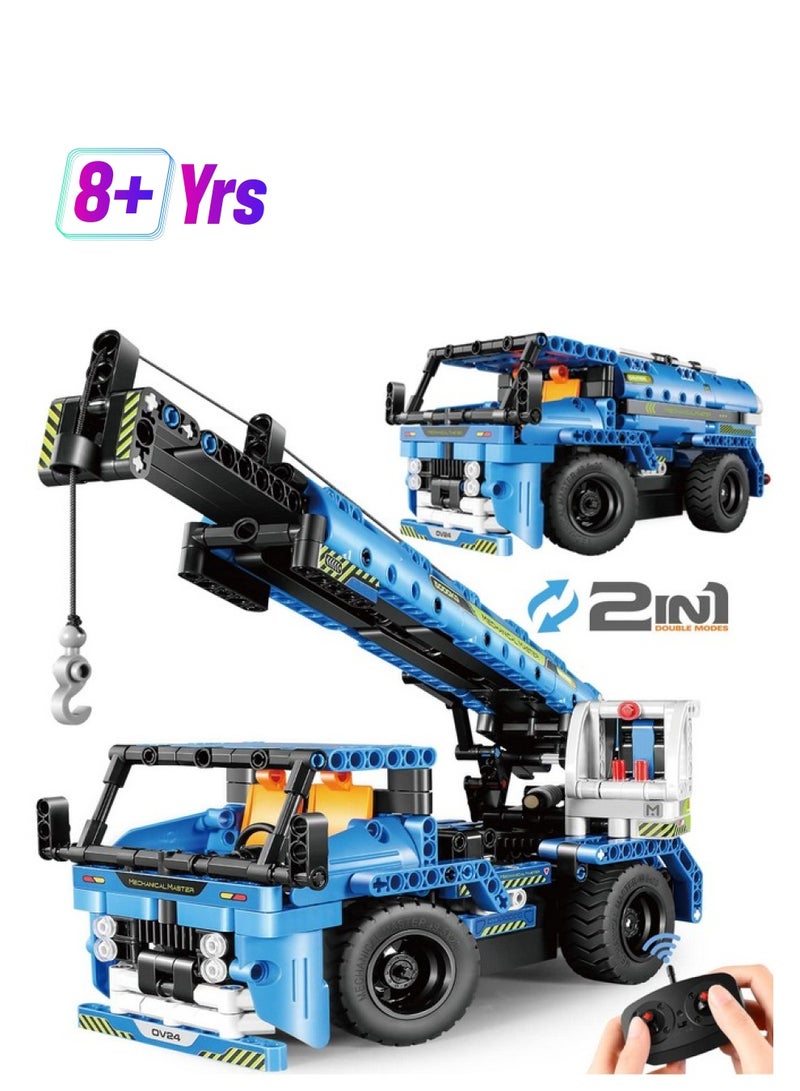 DOLIVE Remote Control Building Toys, 2-in-1 Technic Vehicle Building Kits for Boys Age 8-12, Construction Erector Set Crane Truck Build Model for Boys Girls - Image 1