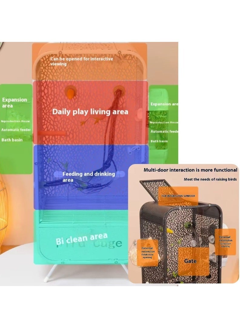 قفص طيور بانورامي من الأكريليك قفص عرض منزلي للطيور والحيوانات الأليفة 77 × 35 × 28 سم، فيلا طيور داخلية تتضمن ملحقات كاملة، فيلا سحابة طائرة مقاومة للرذاذ - Image 5