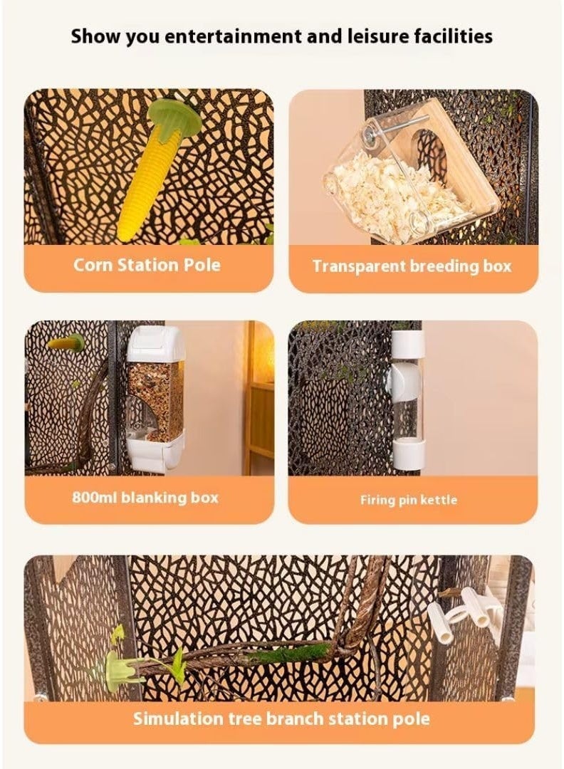 قفص طيور بانورامي من الأكريليك قفص عرض منزلي للطيور والحيوانات الأليفة 77 × 35 × 28 سم، فيلا طيور داخلية تتضمن ملحقات كاملة، فيلا سحابة طائرة مقاومة للرذاذ - Image 2