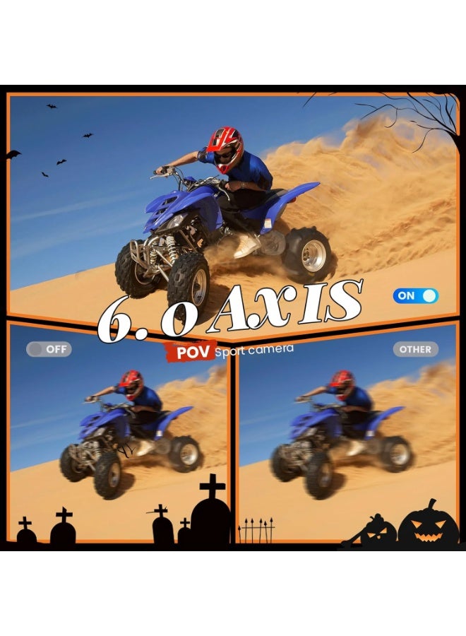 كاميرا تصوير حركة مقاومة للماء بدقة 4K و60 إطاراً – كاميرا رياضية 48 ميجابكسل مع بطاقة 64 جيجابايت، مقاومة للماء بدون غلاف حتى 15 متراً، تثبيت سداسي المحاور، وشاشة لمس - Image 5