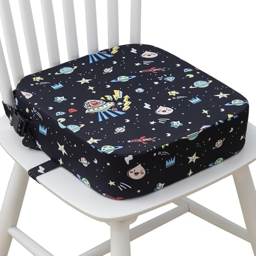 Eiury Toddler Booster Seat for Dining Table Portable Kids Booster Seat with Safety Buckles Portable Increasing Booster Cushion with NonSlip Bottom Black Astronaut - Image 1