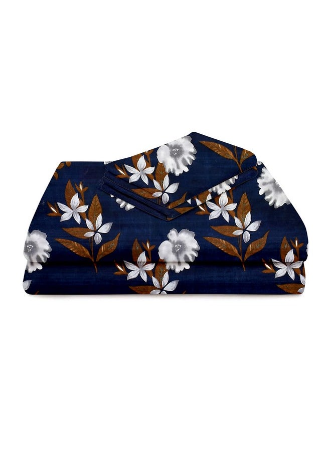 BSB HOME BSB HOME 100% Microfiber Flat Double Bedsheets with 2 Pillow Covers | Double Bed Breathable | Wrinklefree | Ultrasoft 144 TC Supersoft |88" x 88" or 225x228 cm, 7 x 7 Feet | Navy Blue White Flower  - Image 5