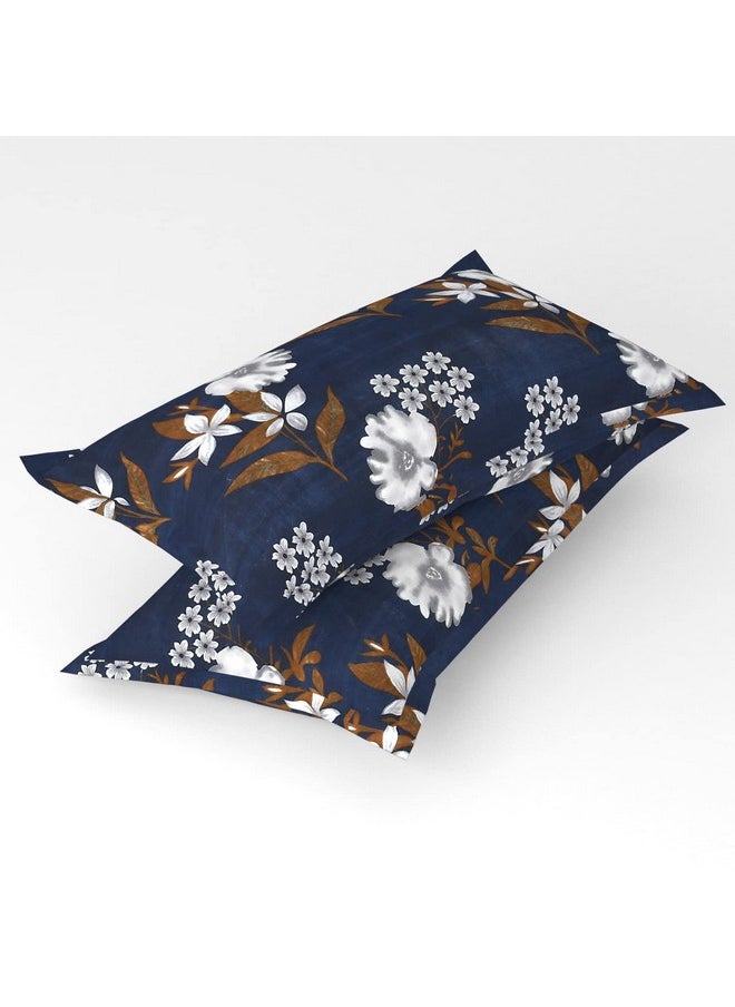 BSB HOME BSB HOME 100% Microfiber Flat Double Bedsheets with 2 Pillow Covers | Double Bed Breathable | Wrinklefree | Ultrasoft 144 TC Supersoft |88" x 88" or 225x228 cm, 7 x 7 Feet | Navy Blue White Flower  - Image 2