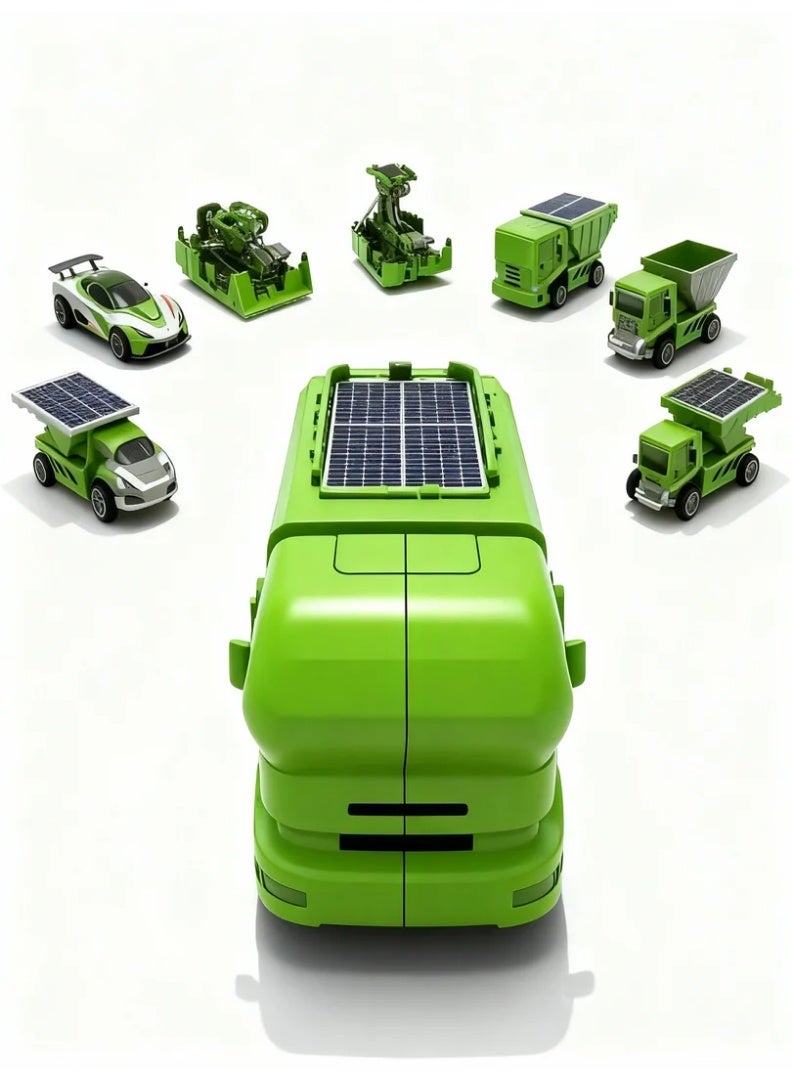 7-in-1 Transforming Solar Charging Station | DIY Car & Construction Trucks Eco STEM Smart Kit | Build & Play for Kids 5+ - Image 1