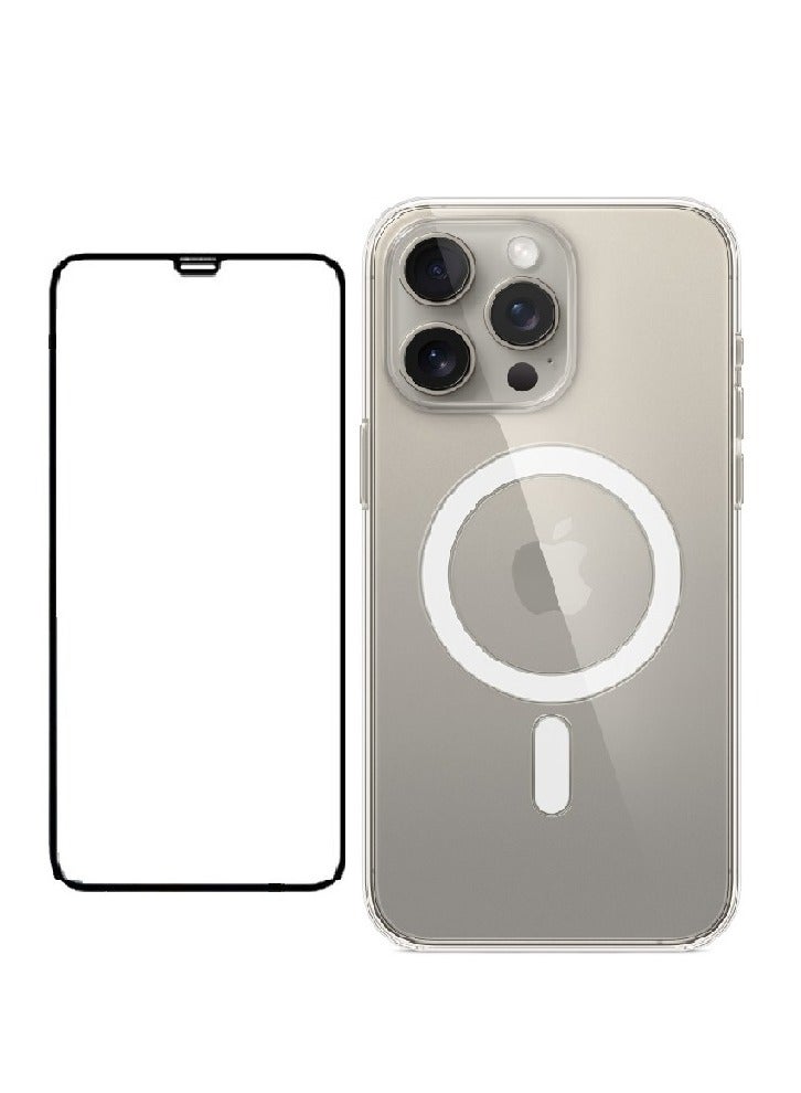 هيكسابيكس واقي شاشة 2 في 1 مع غطاء حماية شفاف من Magsafe لهاتف ايفون 15 برو - Image 1