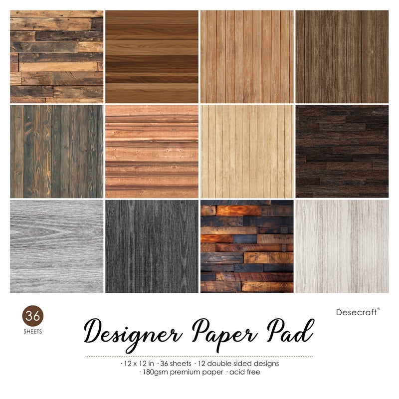 Desecraft Vintage Wood Texture 12x12 Scrapbooking Cardstock Decorative Paper for Card Making Background Origami Textured Decorative Scrapbook Paper Scrapbook Materials Supplies - Image 1