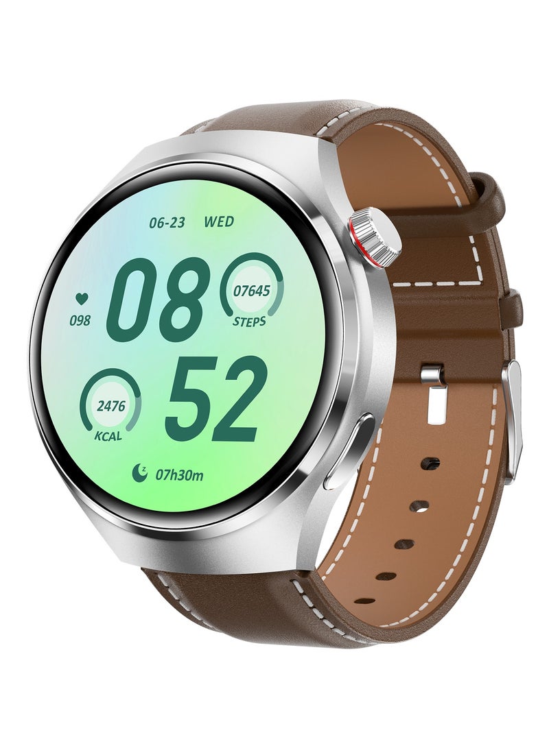 RollsTimi  Men's Smart Multi-Function Watch Bluetooth Call Voice Assistant IP68 Waterproof Health Monitoring Sports Mode Full Coverage(Brown Belt) - Image 1