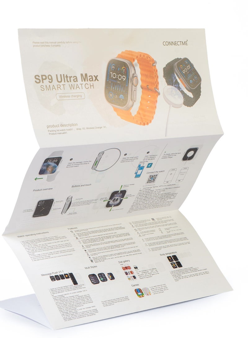 SP9 Ultra Max Smartwatch, 2.1 Inch Infinite Display ,49mm Amoled Display screen with 3 watch Straps,Bluetooth 5.3 ,180mAH, HryFine APP, IP67 Water Proof Level, 7 Days Battery Life, Pro-level Sports Modes, Blood oxygen & Pressure test ,Heart Rate Monitor, Sleep Monitoring