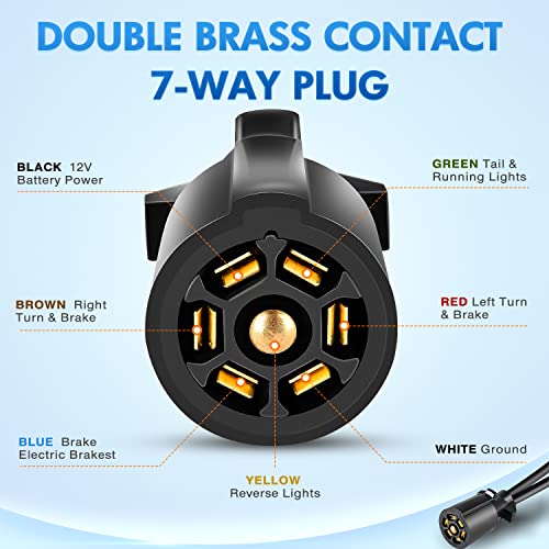 Nilight 7 Way Trailer Plug Y Pigtail Splitter Double Brasse 7Pin Female to Dual Male Trailer Plug Round Blade Connector for Connecting Slide in Truck Camper and Trailer Y Splitter - Image 3