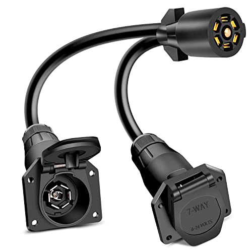 Nilight 7 Way Trailer Plug Y Pigtail Splitter Double Brasse 7Pin Female to Dual Male Trailer Plug Round Blade Connector for Connecting Slide in Truck Camper and Trailer Y Splitter - Image 1