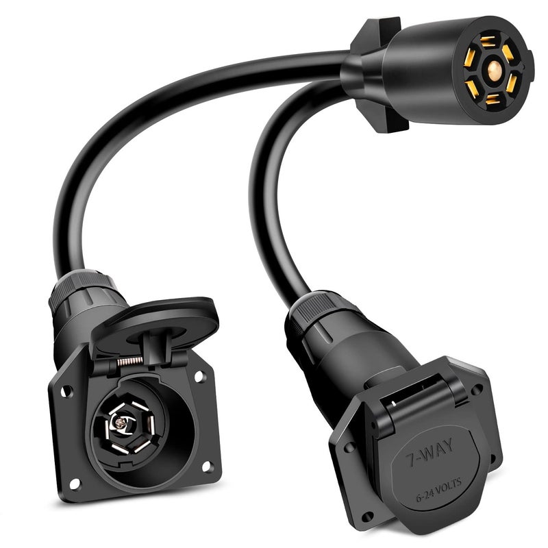 Nilight 7 Way Trailer Plug Y Pigtail Splitter Double Brasse 7Pin Female to Dual Male Trailer Plug Round Blade Connector for Connecting Slide in Truck Camper and Trailer Y Splitter - Image 2