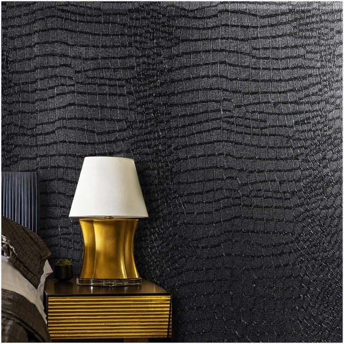 BLACK PEEL AND STICK WALLPAPER REMOVABLE CROCODILE SELF ADHESIVE EMBOSSED EASY PEEL OFF CONTACT PAPER TEXTURED FOR CABINET BEDROOM 157 X 787