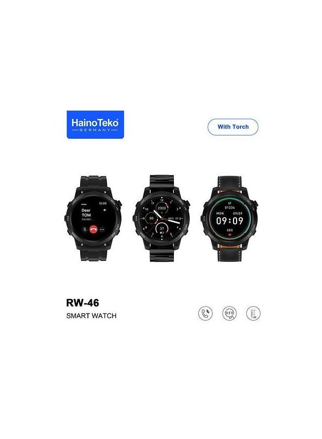 Haino Teko AMOLED smart watch with TORCH, RW-46 including 3 Pairs Strap - Black - Image 1