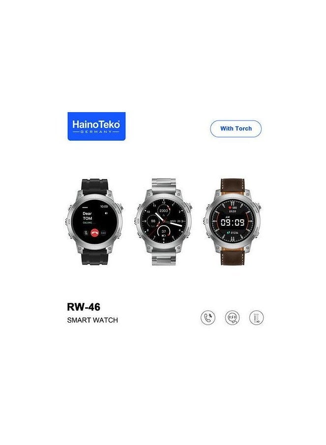 Haino Teko AMOLED smart watch with TORCH, RW-46 including 3 Pairs Strap - Black - Image 2