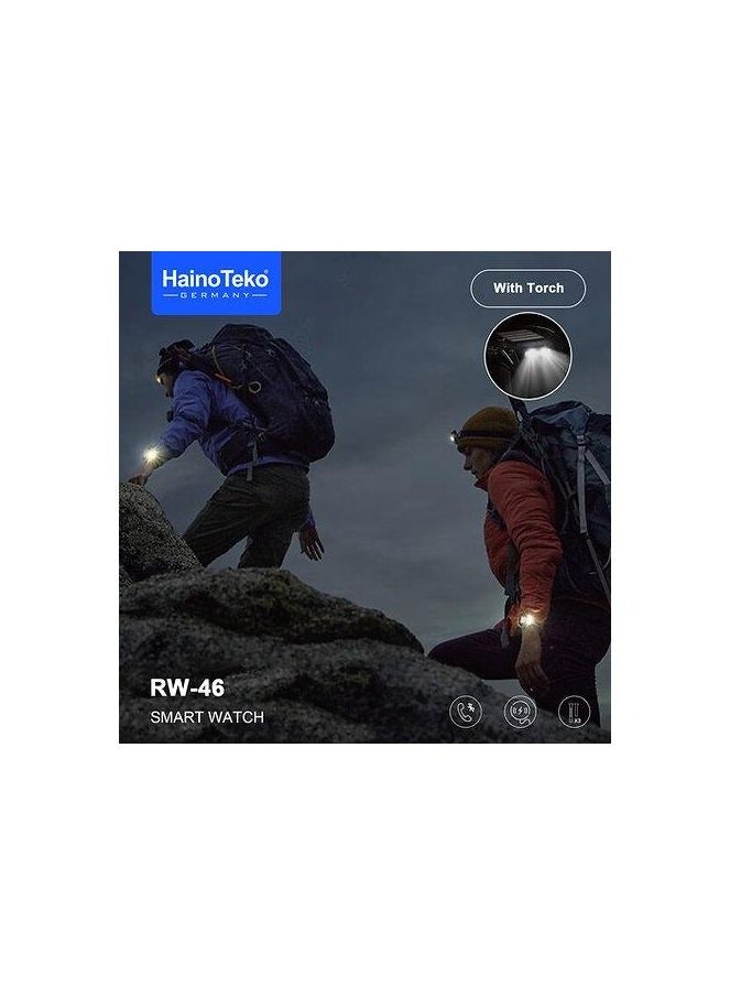 Haino Teko AMOLED smart watch with TORCH, RW-46 including 3 Pairs Strap - Black - Image 3