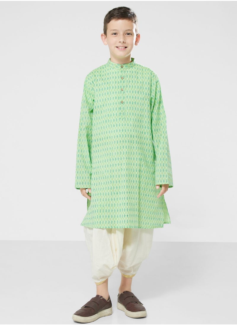 Fabindia - Kids Printed Long Kurta - Image 1