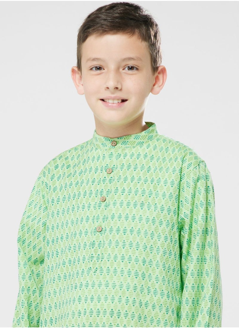 Fabindia - Kids Printed Long Kurta - Image 1