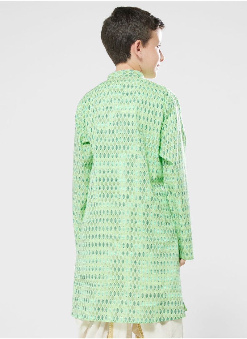 Fabindia - Kids Printed Long Kurta - Image 1