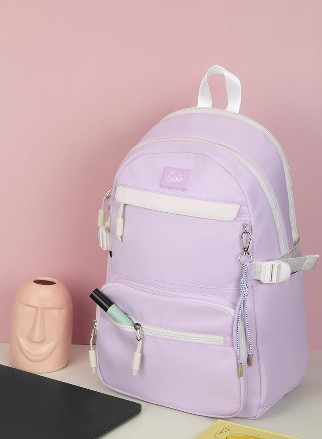 Genie Berry Casual Backpack For Girls |17 Inch-27 Litres With 2 Compartment with Laptop, Multiple Pockets And Trolley Sleeve |Best For Laptop, Makeup, Cables & College/Work Must-Haves - Lavender - Image 3