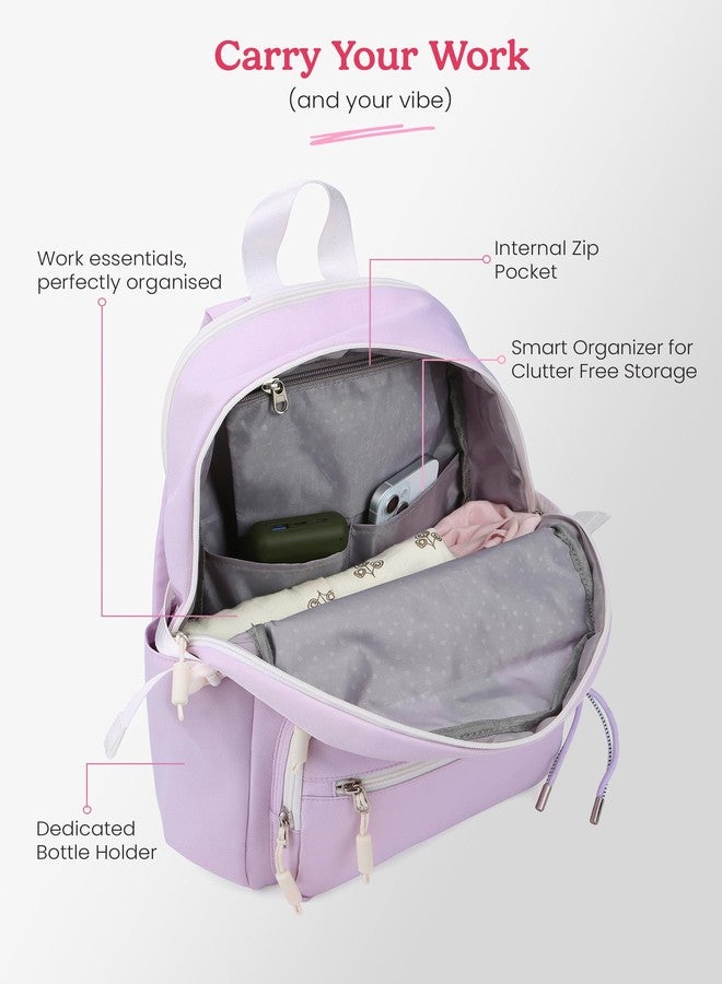 Genie Berry Casual Backpack For Girls |17 Inch-27 Litres With 2 Compartment with Laptop, Multiple Pockets And Trolley Sleeve |Best For Laptop, Makeup, Cables & College/Work Must-Haves - Lavender - Image 5