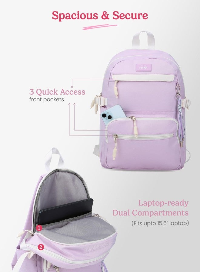 Genie Berry Casual Backpack For Girls |17 Inch-27 Litres With 2 Compartment with Laptop, Multiple Pockets And Trolley Sleeve |Best For Laptop, Makeup, Cables & College/Work Must-Haves - Lavender - Image 4