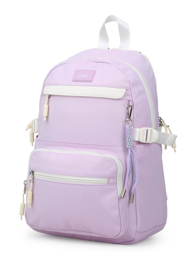 Genie Berry Casual Backpack For Girls |17 Inch-27 Litres With 2 Compartment with Laptop, Multiple Pockets And Trolley Sleeve |Best For Laptop, Makeup, Cables & College/Work Must-Haves - Lavender - Image 1